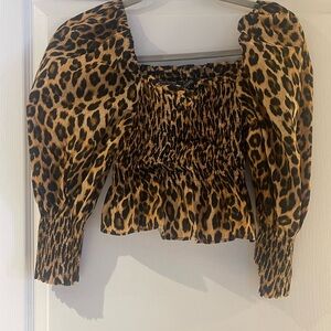 Zara Leopard Print Smocked Top